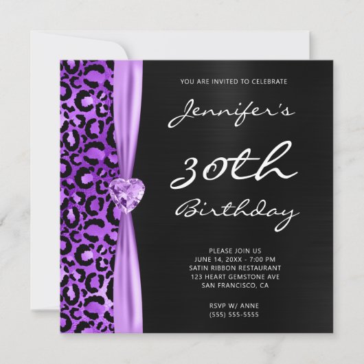 Invitation Black and Lilac Purple Leopard Glam 30e anniversai (Devant)