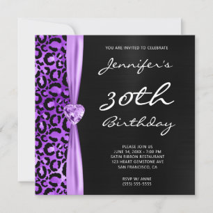 Invitation Black and Lilac Purple Leopard Glam 30e anniversai