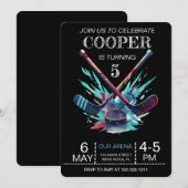 Invitation Black and Neon Glow Hockey (Devant / Derrière)