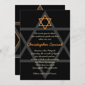 Invitation Black and Orange Bar Mitzvah (Devant / Derrière)
