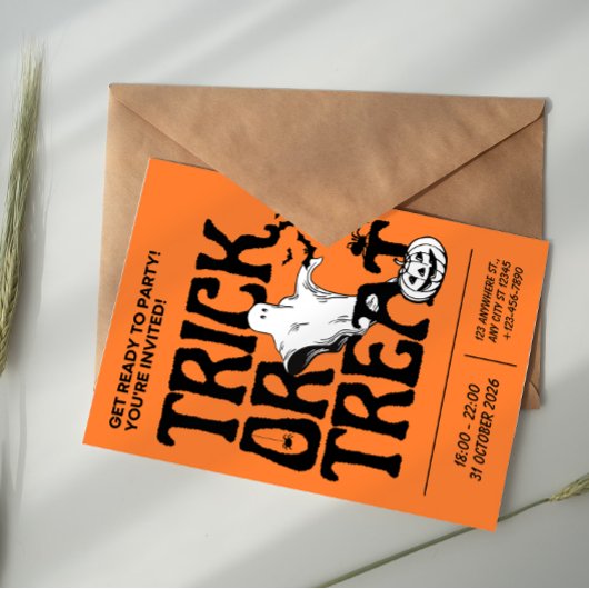 Invitation Black and Orange Simple Trick Or Treat Halloween 