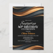 Invitation Black and Orange Surprise 40th Birthday Party (Devant)