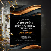 Invitation Black and Orange Surprise 65th Birthday Party