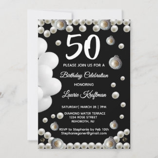 Invitation Black and Pearl 50th Birthday Celebration