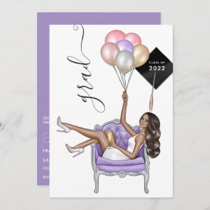 Invitation Black and Purple African American Girl Graduation