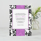 Invitation Black and Purple Damask Wedding Invite (Debout devant)