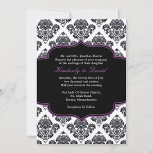 Invitation Black and Purple Damask Wedding Invite