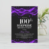 Invitation Black and Purple Surprise 100e fête d'anniversaire (Debout devant)