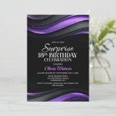Invitation Black and Purple Surprise 18th Birthday Party (Debout devant)