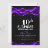 Invitation Black and Purple Surprise 40th Birthday Party (Devant)