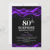 Invitation Black and Purple Surprise 80th Birthday Party (Devant)