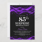 Invitation Black and Purple Surprise 85th Birthday Party (Devant)