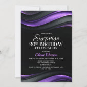 Invitation Black and Purple Surprise 90th Birthday Party (Devant)