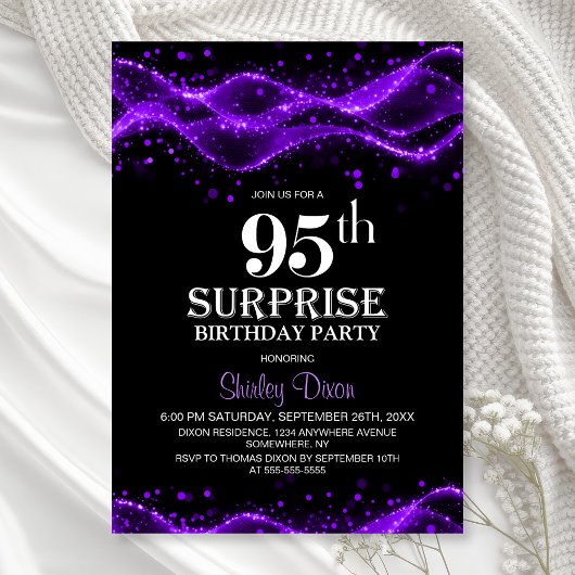 Invitation Black and Purple Surprise 95e anniversaire