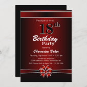 Invitation Black and Red 18th Birthday Party (Devant / Derrière)