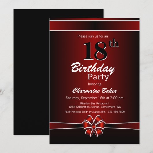Invitation Black and Red 18th Birthday Party (Devant / Derrière)
