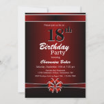 Invitation Black and Red 18th Birthday Party<br><div class="desc">Une invitation à la fête du 18e anniversaire rouge et noir avec un texte blanc et un ruban rouge et blanc et un arc. Remplacez les détails de cette invitation par les vôtres pour créer l'invitation parfaite de fête d'anniversaire pour votre événement.</div>