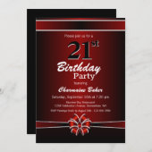 Invitation Black and Red 21st Birthday Party (Devant / Derrière)