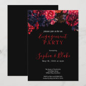 Invitation Black and Red Gothic Floral Dark Engagement Party (Devant / Derrière)