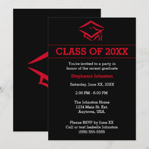 Invitation Black and Red Mortarboard Simple Graduation Party