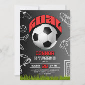 Invitation Black and Red Soccer Ball Birthday Party (Devant)