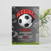 Invitation Black and Red Soccer Ball Birthday Party (Debout devant)