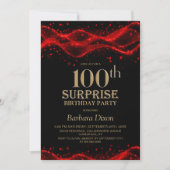 Invitation Black and Red Surprise 100th Birthday Party (Devant)
