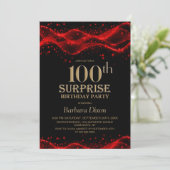 Invitation Black and Red Surprise 100th Birthday Party (Debout devant)