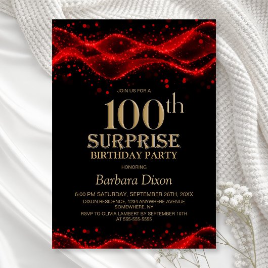 Invitation Black and Red Surprise 100th Birthday Party