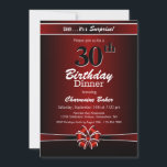 Invitation Black and Red Surprise 30th Birthday Dinner Party<br><div class="desc">Une vif surprise rouge et noir à 30e anniversaire invitation dîner avec texte blanc et un ruban rouge et blanc et arc. Remplacez les détails de cette invitation par les vôtres pour créer l'invitation de fête d'anniversaire parfaite pour votre événement.</div>