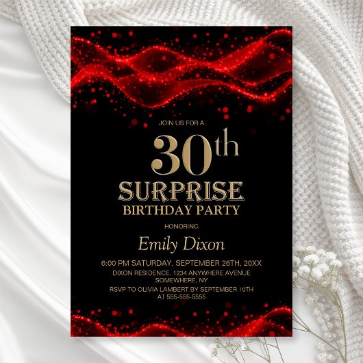 Invitation Black and Red Surprise 30th Birthday Party