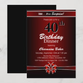 Invitation Black and Red Surprise 40th Birthday Dinner Party (Devant / Derrière)