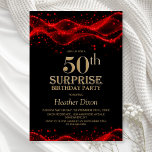 Invitation Black and Red Surprise 50th Birthday Party<br><div class="desc">Cette invitation de 50e anniversaire moderne aux couleurs noir et rouge a été conçue pour préparer le terrain à une célébration vraiment mémorable. Les modèles de texte personnalisables vous permettent d'ajouter facilement le nom de l'invité honoré, les détails de la fête secrète et le lieu. Votre être aimé sera dans...</div>