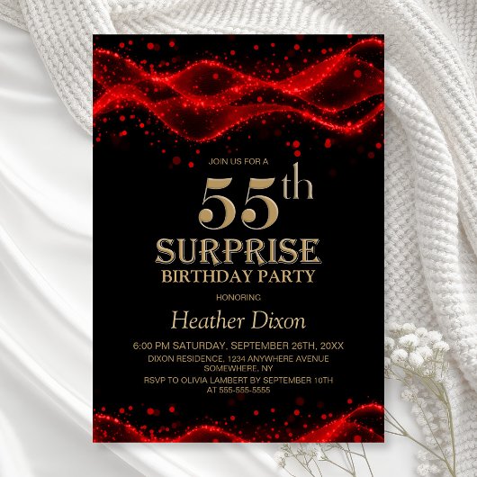 Invitation Black and Red Surprise 55th Birthday Party