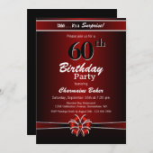 Invitation Black and Red Surprise 60th Birthday Party (Devant / Derrière)