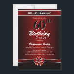 Invitation Black and Red Surprise 60th Birthday Party<br><div class="desc">Une vibrante surprise rouge et noir 60e anniversaire invitation de fête avec texte blanc et un ruban rouge et blanc et arc. Remplacez les détails de cette invitation par les vôtres pour créer l'invitation de fête d'anniversaire parfaite pour votre événement.</div>