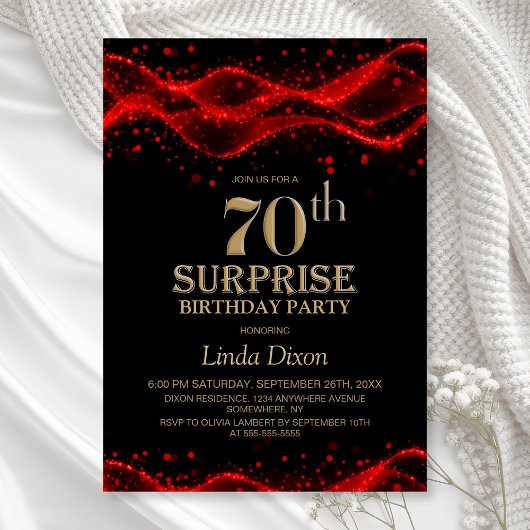 Invitation Black and Red Surprise 70th Birthday Party