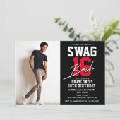 Invitation Black and Red Swag 16 Anniversaire (Debout devant)