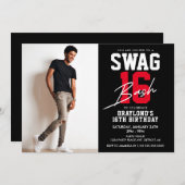 Invitation Black and Red Swag 16 Anniversaire (Devant / Derrière)