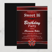 Invitation Black and Red Sweet 16 Anniversaire (Devant / Derrière)