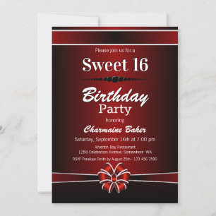 Invitation Black and Red Sweet 16 Anniversaire