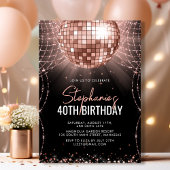 Invitation Black and Rose Gold Disco Ball 40e fête d'annivers