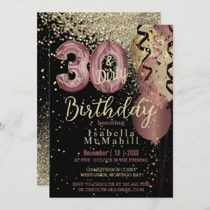 Invitation Black and Rose Gold Parties scintillant 30e et sal