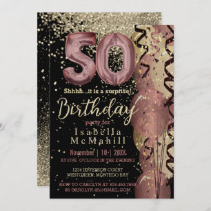 Invitation Black and Rose Gold Parties scintillant 50e annive