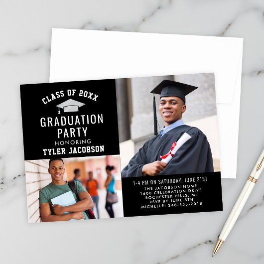 Invitation Black and Silver 2025 Photo Graduate Party