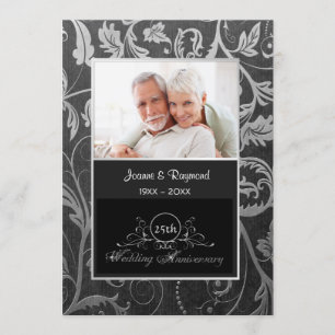 Invitation Black and Silver Damask 25e anniversaire de Mariag