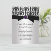 Invitation Black and Silver Damask Purple Jewel Mariage Invit (Debout devant)