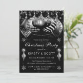 Invitation Black and Silver Glitter Baubles Christmas Party (Debout devant)