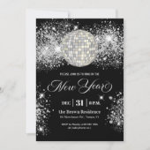 Invitation Black and Silver Glitter New Year's Eve Party (Devant)