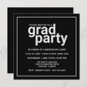 Invitation Black and Silver Grey Moderne de base Grad Party (Devant / Derrière)